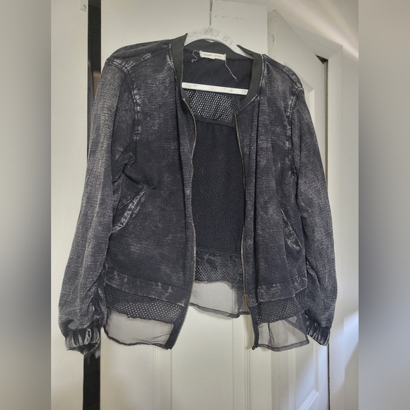 Bomber jacket, black acid wash, sz Small - Picture 2 of 6